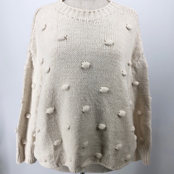 Zara Knit M Cream Chunky Bobble Sweater Pullover Boxy Oversized EUC - Picture 2 of 10